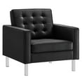 thumbnail image 3 of Armchair Accent Chair and Ottoman, Black Silver, Vegan Leather, Mid Century Living Lounge Cafe Lobby Hospitality Restaurant, Modern Contemporary HB34844, 3 of 11