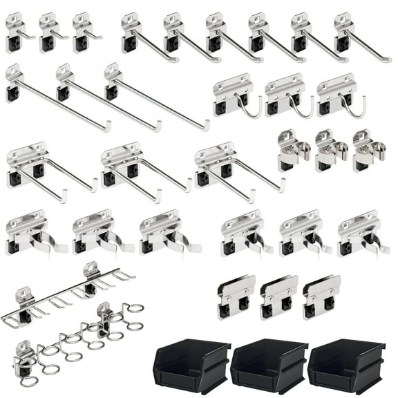 Triton Products 35 Pc Stainless Steel Hook & Bin Assortment for Stainless Steel LocBoard (32 Asst Hooks & 3 Bins)