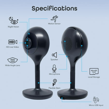 Geeni - Indoor Wi-Fi Wireless Network Surveillance Cameras (2-Pack) - Black