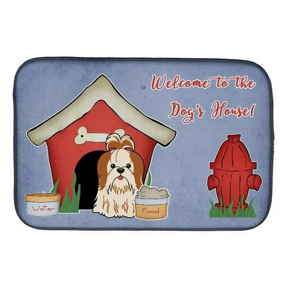 Dog House Collection Shih Tzu Red White Dish Drying Mat