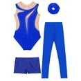 thumbnail image 3 of TTAO Girls Figure Skating Outfits Dance Unitards Gymnastics Leotard with Shorts Leggings Hairband Activewear Set Blue 10, 3 of 5