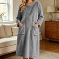 thumbnail image 5 of Mifsaly Womens Long Fleece Nightgown Plush Sleep Dress Long Sleeve Crewneck Warm Bathrobes with Pockets Gray,S, 5 of 7