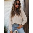 thumbnail image 4 of Sudadera con Capucha de Larga de Punto Gofre para Mujer, con Cordón, Botones, Cuello en V, Informal, con Capucha. Albaricoque S, 4 of 9