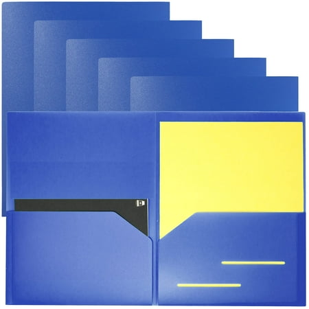 Youngever 6 Pack Heavy Duty Plastic Two Pocket Folders  Heavy Duty Plastic 2 Pocket Folder (Dark Blue)