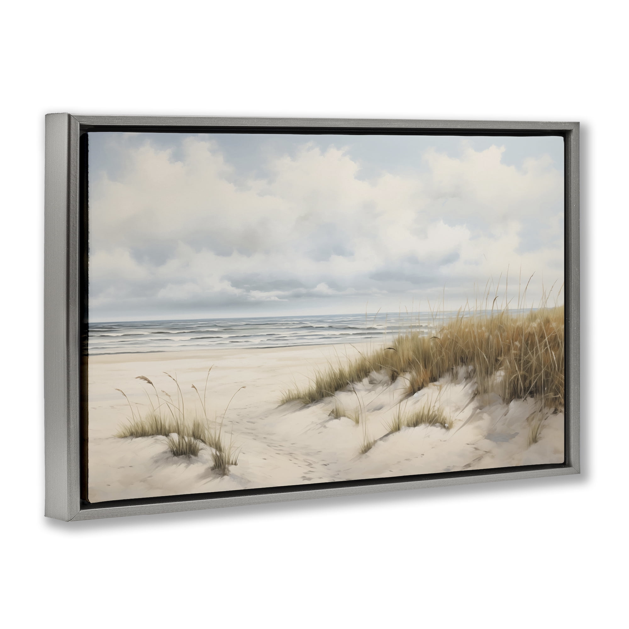 Stupell Industries Seascape with Soft Grasses Landscape & Nature Painting Gray Floater Framed Canvas Art Print Wall Art, 25 x 17
