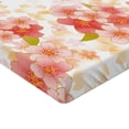 thumbnail image 2 of Ambesonne Japanese Fitted Sheet, Vibrant Sakura Flowers, Queen Size, Coral Dark Coral Yellow, 2 of 3