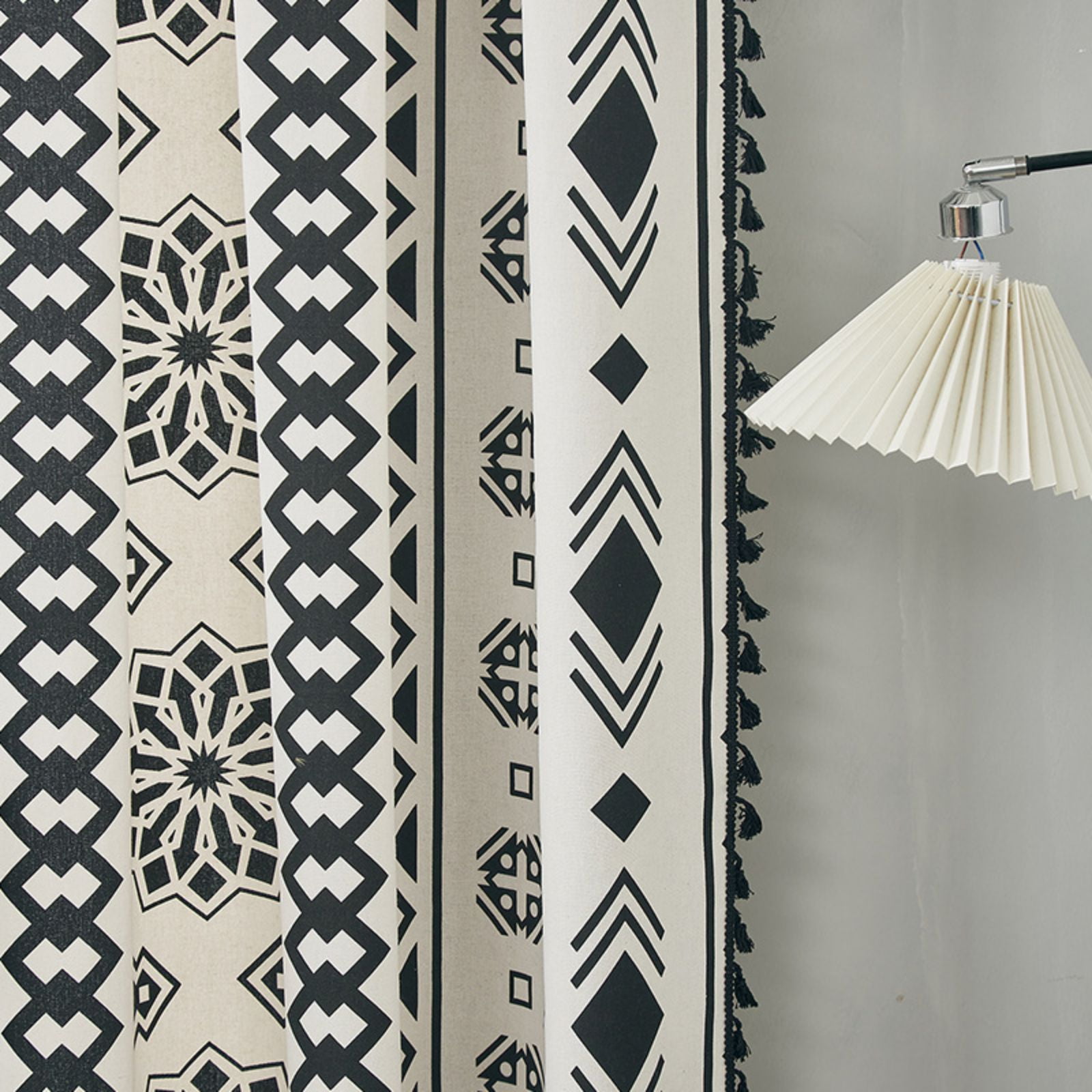 Black White Boho Farmhouse Curtains for Living Room 2 Panels, Linen Light Filtering Vintage Curtains Farmhouse Western Aztec Printed Rustic Rod Pocket Curtain Drapes with Tassels