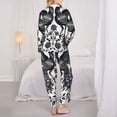 thumbnail image 3 of KLL Artistic Black White Peacocks Print Women's Long Sleeve Pajamas with Pants Sleepwear Loungewear 2 Set-Medium, 3 of 8