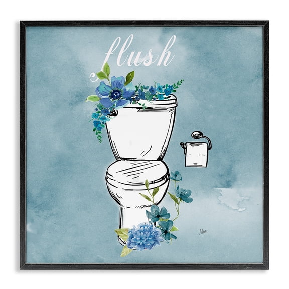 Stupell Industries French Country Floral Bathroom Rules Flush Black Framed Giclee Art, 12 x 12, by Nan