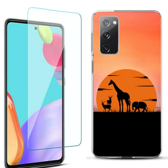 Slim-Fit Protective Phone Case for Samsung Galaxy S20 FE 5G Fan Edition, with Tempered Glass Screen Protector, by OneToughShield ® - Sunset Safari