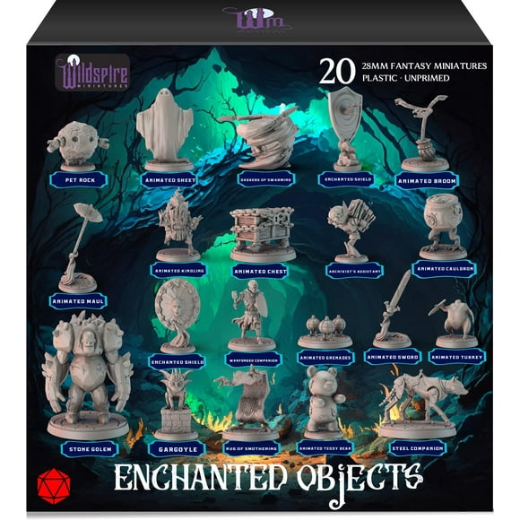 Set of 20 Enchanting Animated Objects for DND Miniatures - 28mm Dungeons & Dragons Bulk Figures with Fantasy Spell Effects - al D&D Minis & Figures