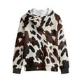 thumbnail image 5 of Uorisanigo Zip Up Hoodies Long Sleeve Hooded Jacket Oversized Brown Black Cow Print Sweatshirt with Pockets Casual School Athletic Sweatshirt Hoodie Spring Fall Outwear, 5 of 8