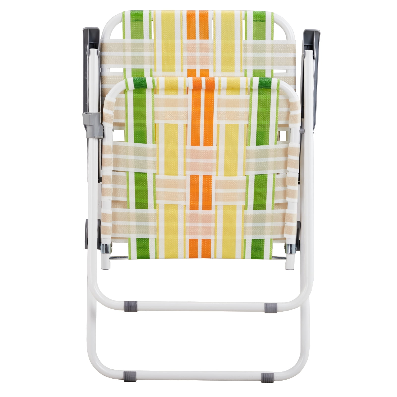 Set of 2 Webbed Folding Beach Chairs, Outdoor Patio Lawn Foldable Chairs for Camping Fishing Yard Poolside BBQ, Yellow & Green