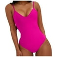 thumbnail image 2 of Womens One-Piece Swimsuits Summer Solid Color V Neck Spaghetti Strap Backless Sexy Slim Tankinis Bathing Suits, 2 of 7