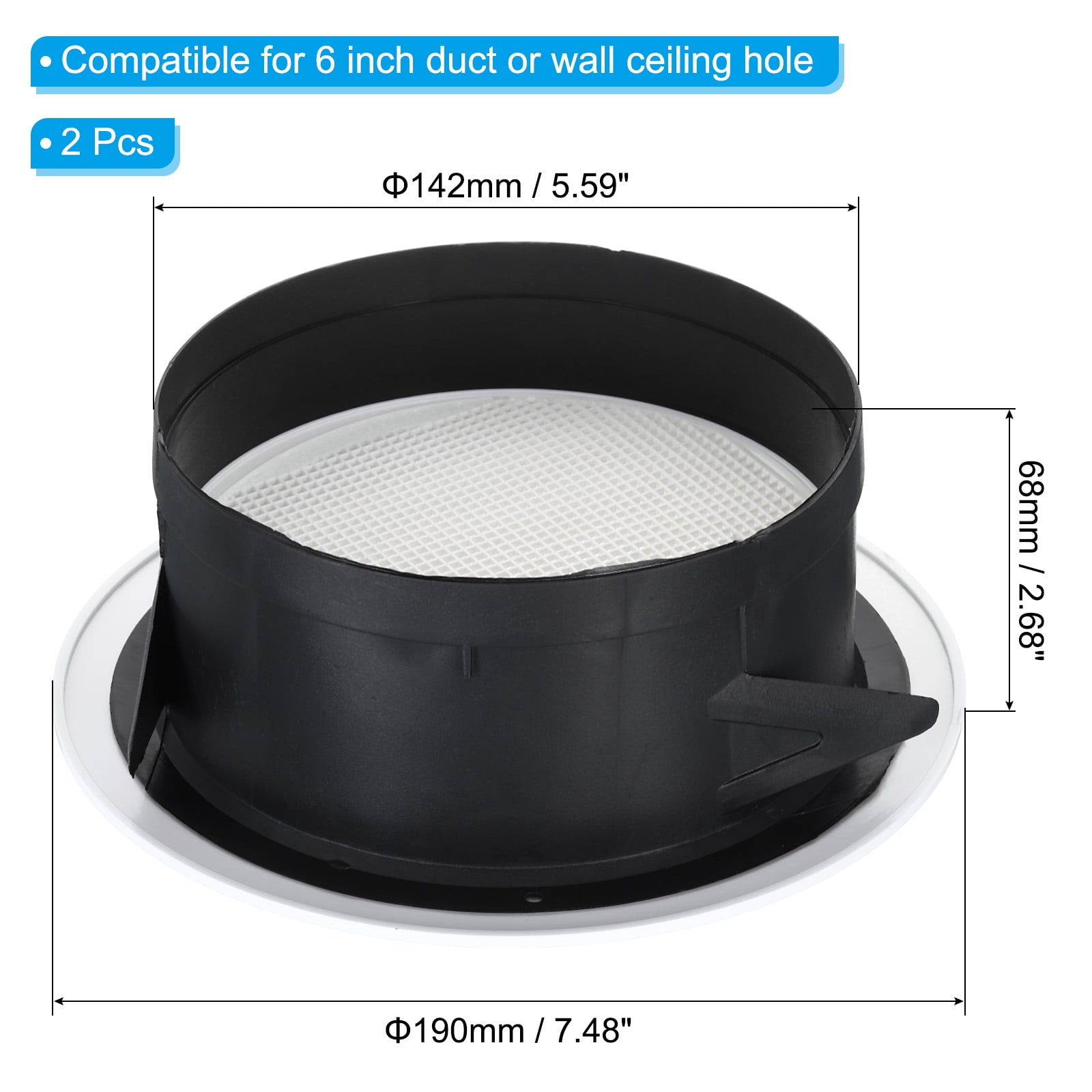 Uxcell 6 Inch Round Air Vent 2pcs Ceiling Diffuser Grill Cover ABS Louver Soffit Vent with Screen White