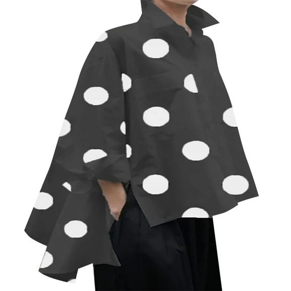 Jxximdong Button Up Shirts Women Women's Long Sleeved Polka Dot Printed Chiffon Temperament Lapel Shirt Black Spring Tops XXL
