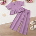 thumbnail image 5 of Gubotare Little Girls Outfits Girls formal Wear 2 Piece Outfits Button Ruffle Hem Puff Sleeve Blazer and Flare Pants Suit Set Size 6-7 (Purple,6-7 Years), 5 of 6