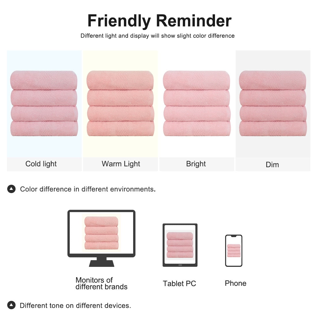 PiccoCasa 4PCS Cotton Home Spa Hotel Bath Towels Soft Absorbent 27"x54" Pink