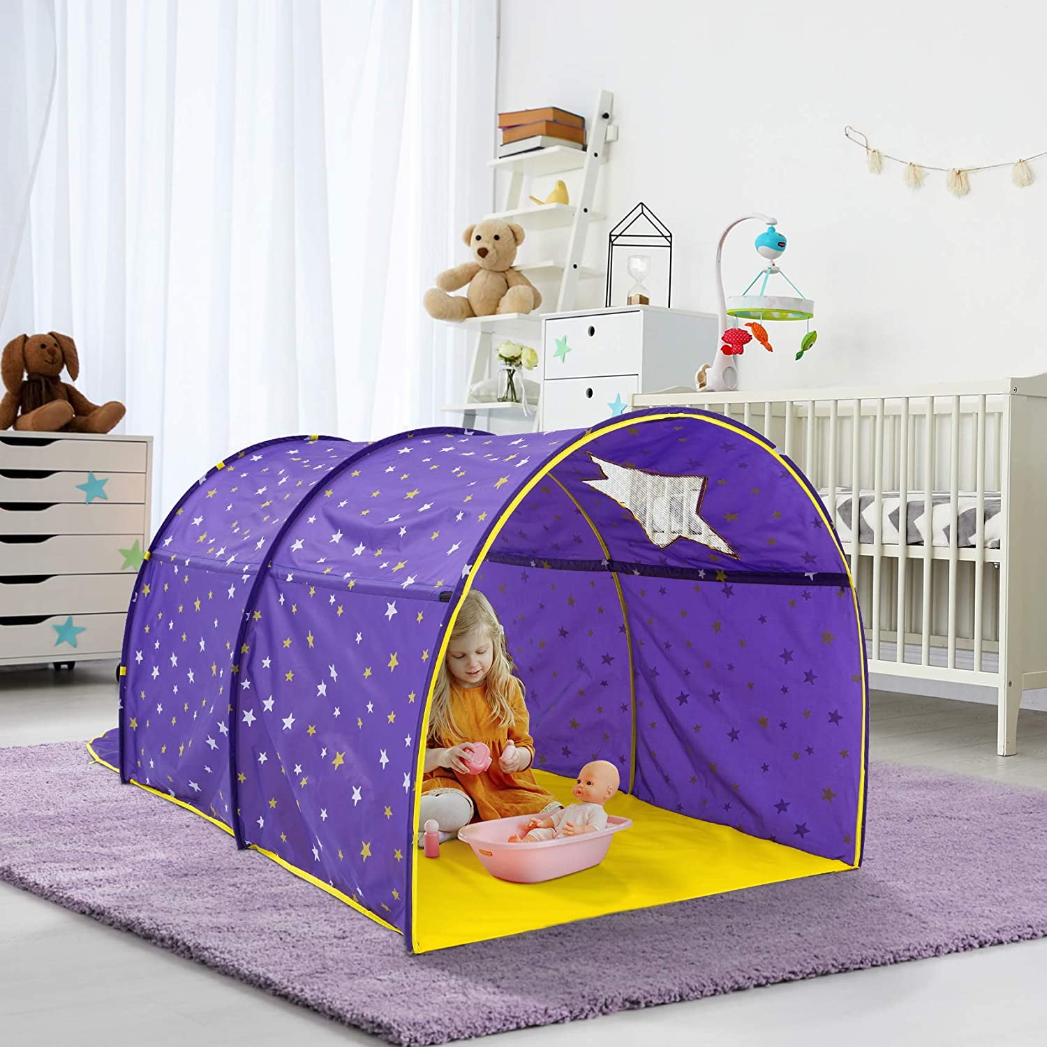 Kids Bed Dream Tents Foldable Outdoor Unicorn Fantasy Baby LED Lights Play Tent 