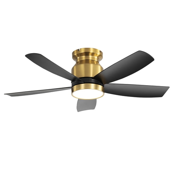 42" Gold Flush Mount Ceiling Fan with LED Light – Remote Control, 3 Color Temperatures, Reversible DC Motor for Bedroom & Living Room