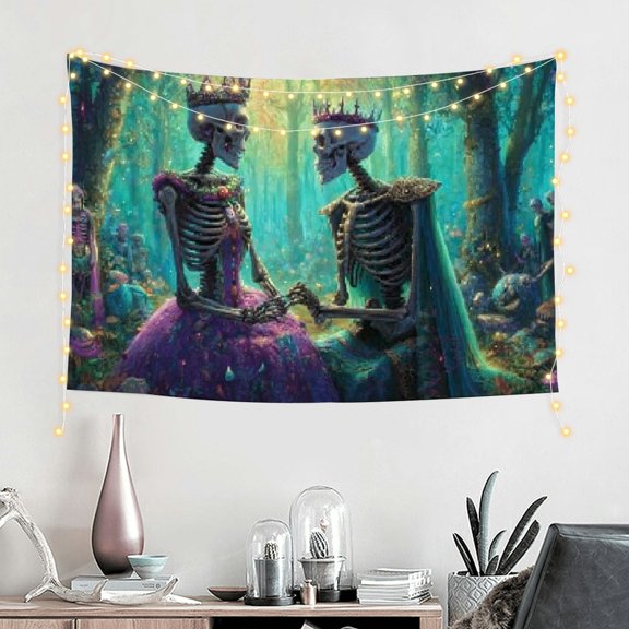 FCXZI Colorful The Lovers Skull Tapestry Eternal Rose Skull Wall Hanging Skeleton Tapestries for Women Men Kids Boys Girls,Wall Art Halloween for Bedroom Living Room Home Decor 60*40in