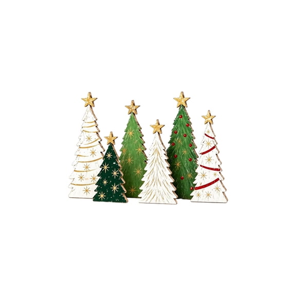 HOARBOEG Wooden Christmas Tree Decorations Set of 6, Small Tabletop Christmas Tree Figurines for Shelf Mantel Desktop, Holiday Window Display Decor, Rustic Housewarming Gift