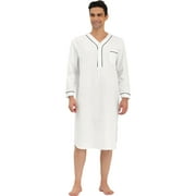 Lars Amadeus Chemise de Nuit pour Hommes Chemise de Nuit en Coton à Manches Longues Henley Nightgown Sleepwear Gris XL