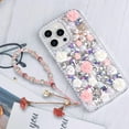 thumbnail image 3 of for iPhone 13 Pro Bling Case with Strap, Luxury Glitter Rhinestone Diamond Crystal Sparkle Rose Flower Pearl Floral Bracelets Soft Bumper Protective Case Cover for Women Girls White Pink, 3 of 15