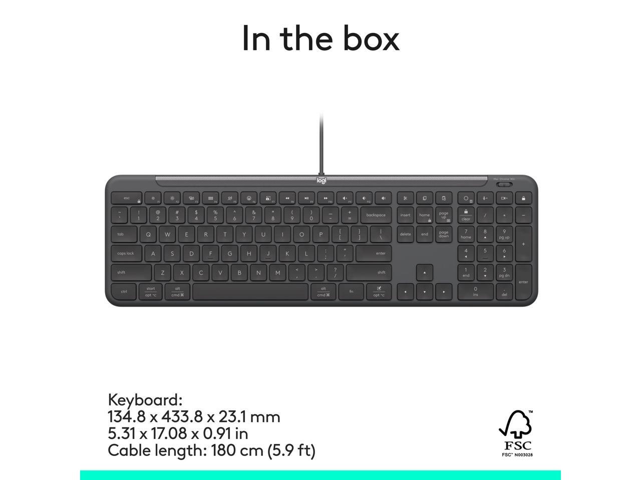 Logitech Signature Slim K620 Wired Keyboard for Business, Graphite