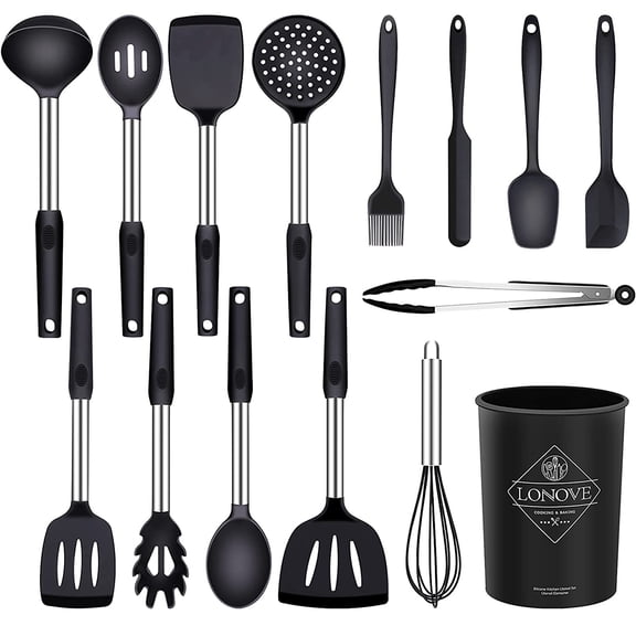 HomeFront Value 37 Pcs Kitchen Utensils Set, Silicone Cooking Tools for Nonstick Cookware, 446℉ Heat Resistant, Wood Handle Kitchen Gadgets (Khaki)