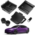 thumbnail image 1 of TSLDRV 2025 Upgrade Center Console Organizer Tray for Tesla Model 3 Highland 2024 2025 [Slide Smoothly] Armrest Hidden Organizer Box Cup Holder for Tesla Model 3 Accessories 2024 2025 Matte Black, 1 of 9