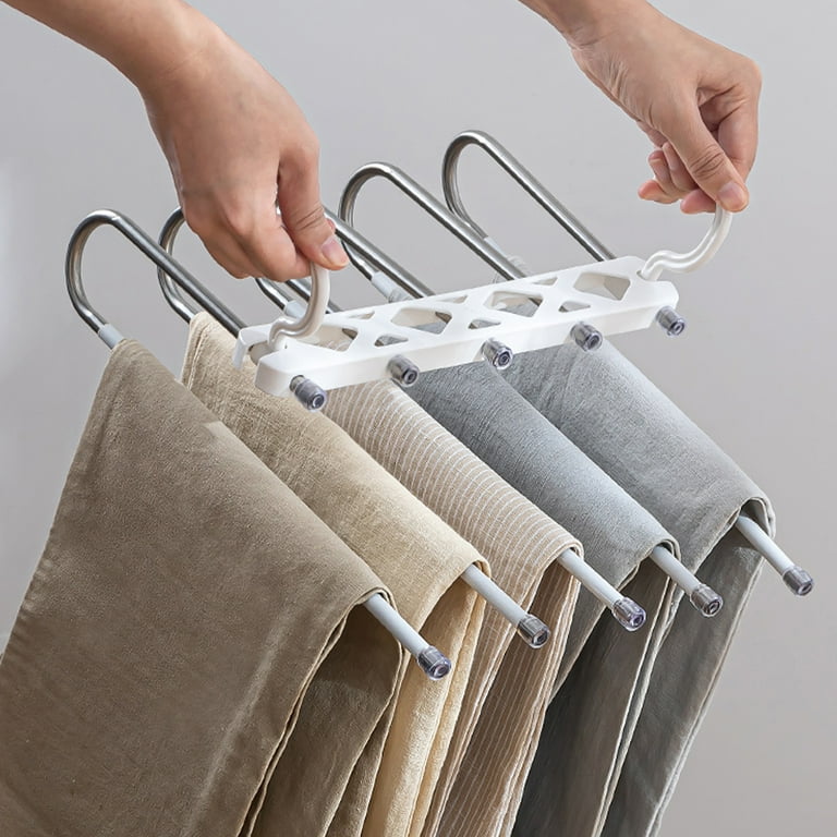 Pants Hanger, Multiple Pants Hangers, Space Saving Hanger, 5 In 1 Wooden  Pants Hangers
