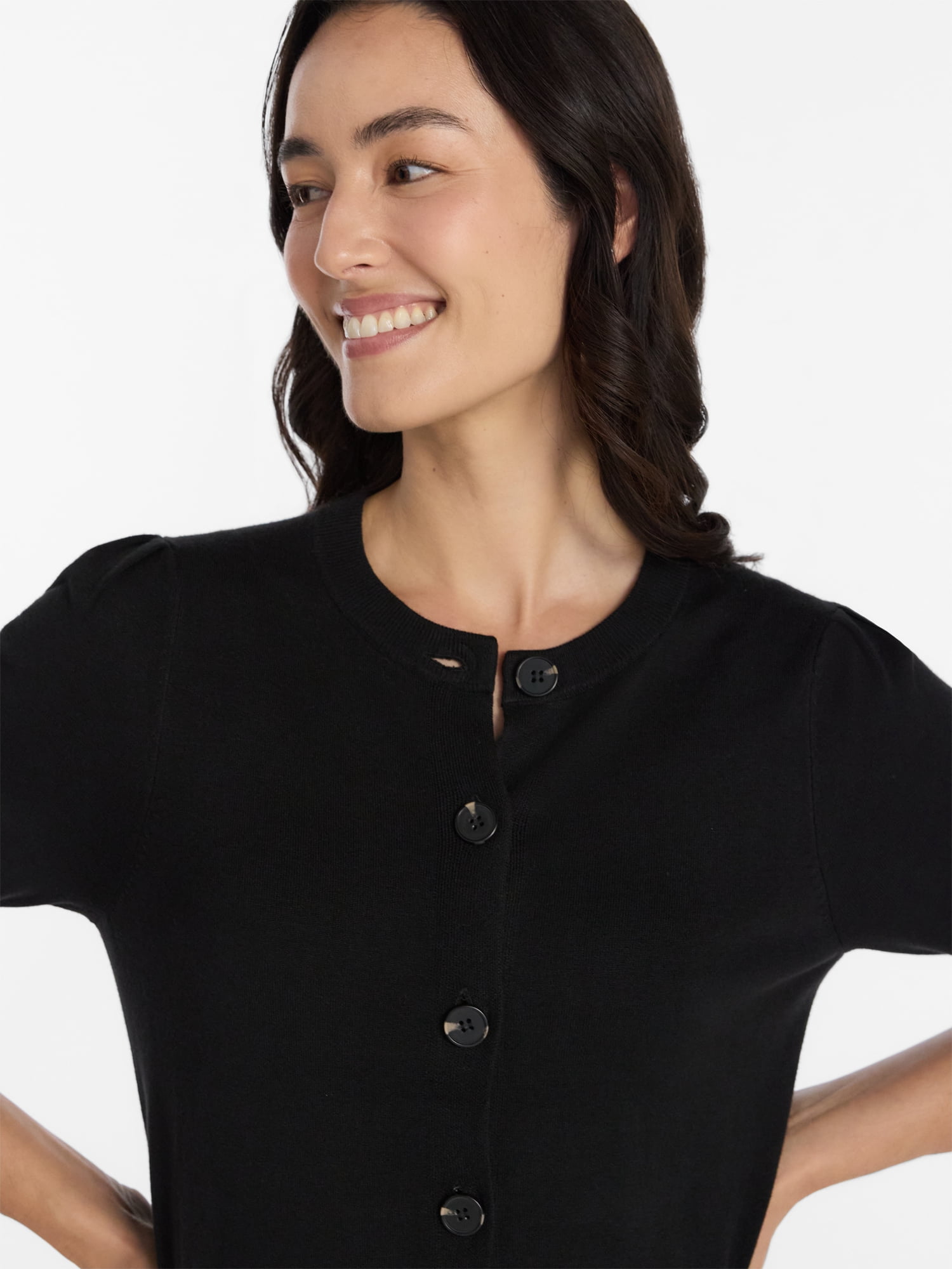 Time and Tru Woman's Crew Cardigan with Short Sleeves, Sizes XS-XXXL