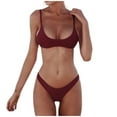 thumbnail image 2 of Womens Bikinis Summer Solid Color Spaghetti Strap Push Up Padded Bra With Briefs Two Piece Swimsuits Sets, 2 of 5