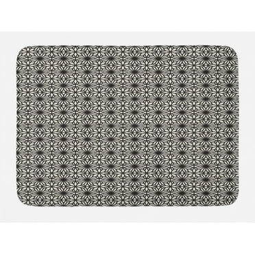 Ethnic Bath Mat, Geometrical Design with Moroccan Star Motifs Ornate Mandala, Plush Bathroom Decor Mat with Non Slip Backing, 29.5" X 17.5", Black and Off White, by Ambesonne