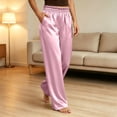 thumbnail image 5 of CHGBMOK Plus Size Women's Satin Pants Ruffled Waistband Wide Leg Pants High and Elastic Waist Trousers with Pockets, 5 of 8