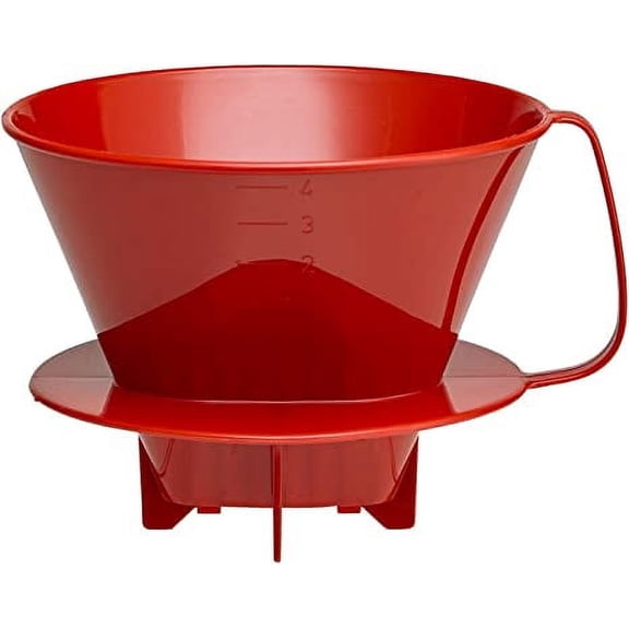 Fino Pour-Over Coffee Brewing Filter Cone, Number 4-Size, Red, Brews 8 to 12-Cups