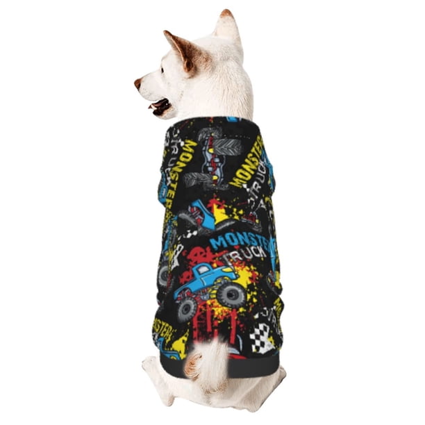 Fotbe Monster Car Sudadera con Estampado para Perros Pequeños – Suéter con Capucha para Mascotas, Tela Suave de Forro Polar con Bolsillo-Large