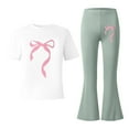 thumbnail image 5 of XIYON Girls Clothing Set Stylish Girls Casual Outfit With Bow Printed And Flared Pants 2 Piece Toddler Comfy Daily Wear 9-10 Years, 5 of 5