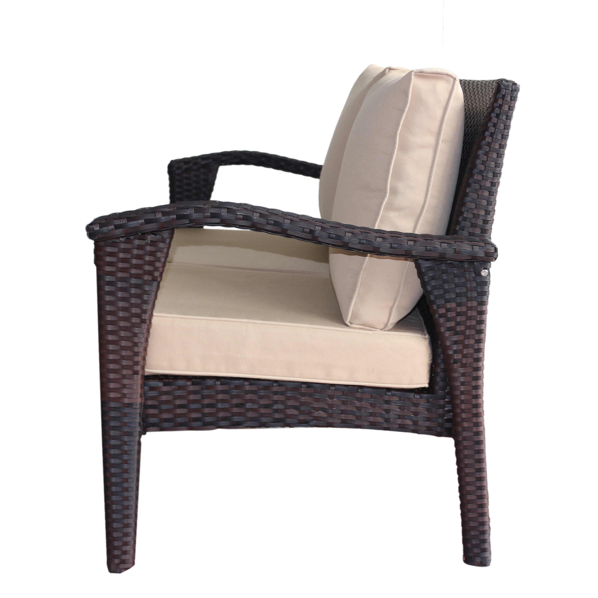 Outdoor Wicker Loveseat with Cushions, Brown,Tan