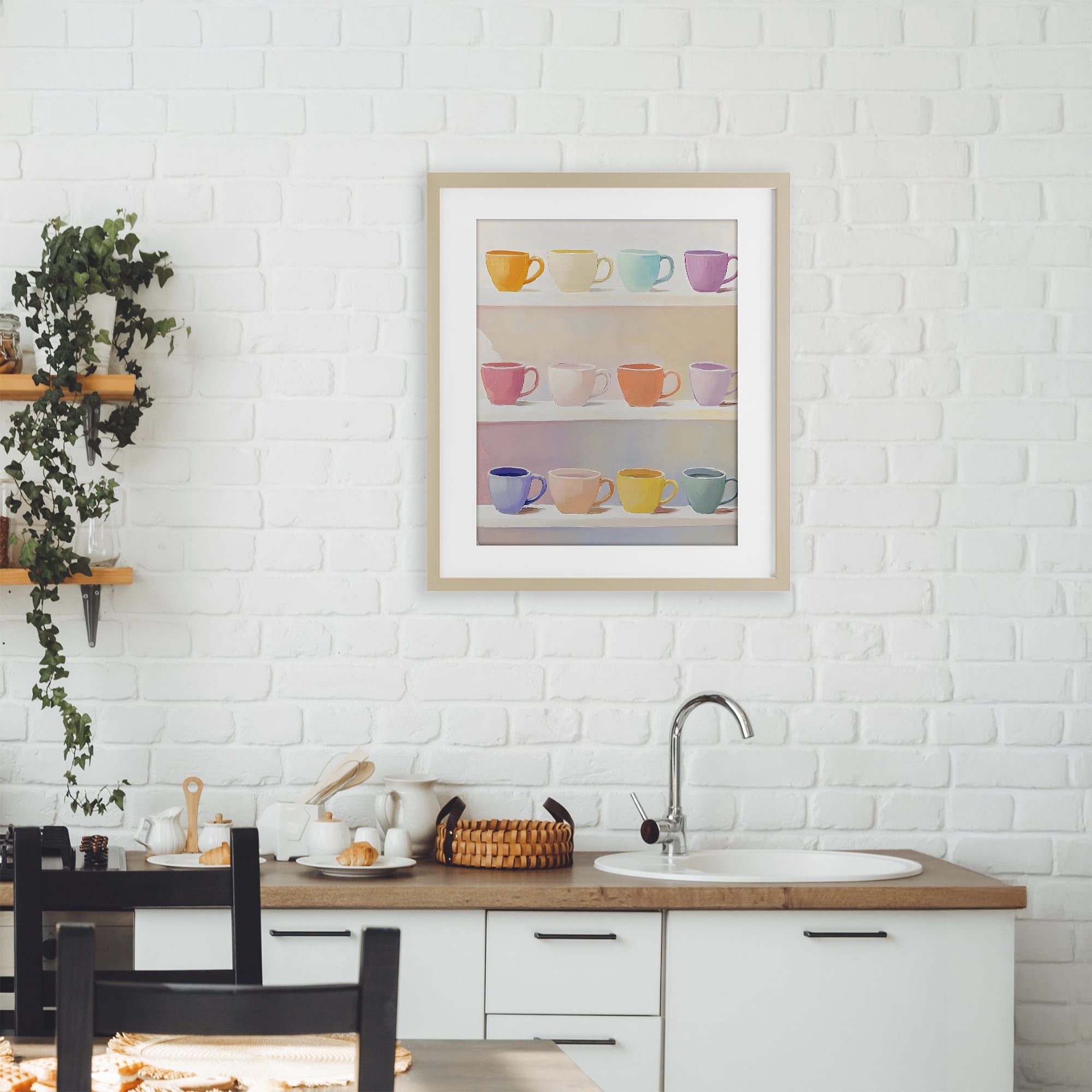 Stupell Industries Rows of Pastel Teacups Birch Framed Print Under Glass, design by The Prints Vibe