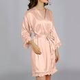 thumbnail image 5 of WREESH Womens Silk Pajamas Casual Homewear Long-Sleeve V-Neck Dress Color Lace Night-Robe One Size Pink, 5 of 8