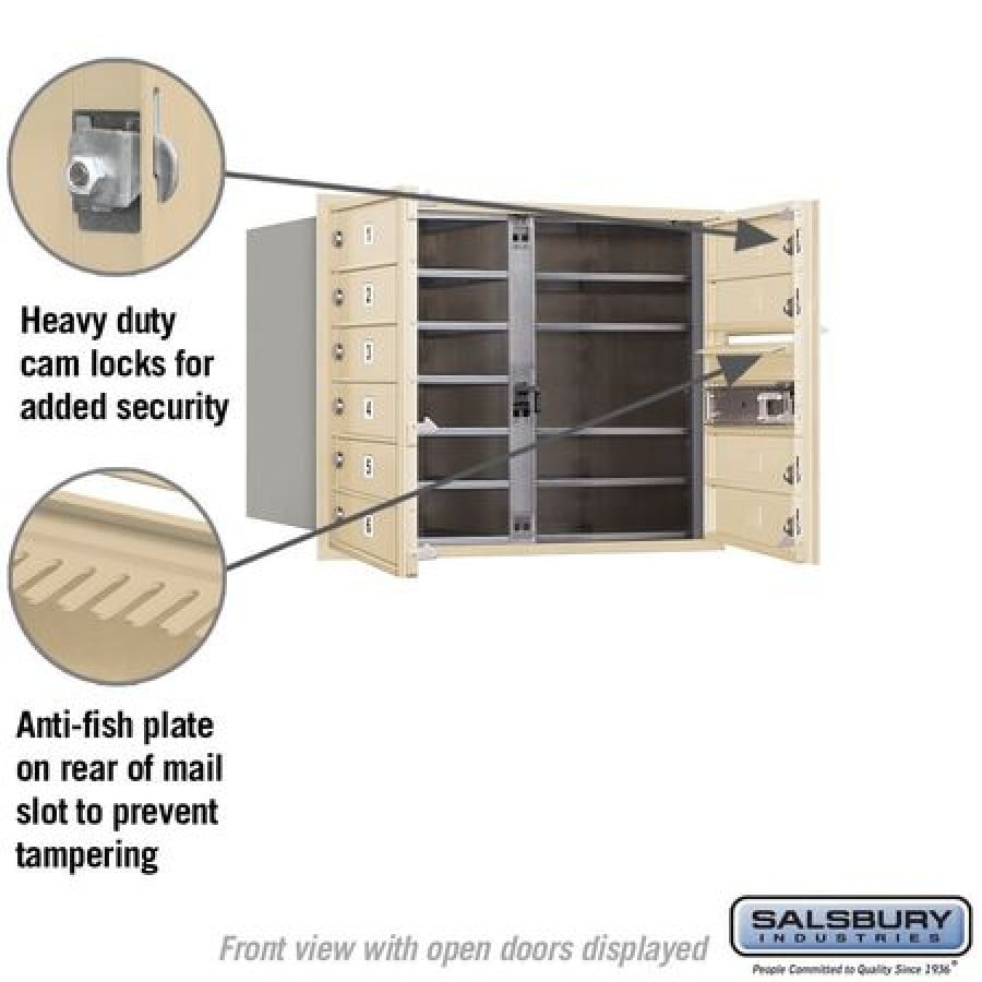 4C Horizontal Mailbox (Includes Master Commercial Lock) - 6 Door High Unit (23 1/2 Inches) - Double Column - 10 MB1 Doors - Sand