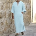 thumbnail image 3 of SIYUDAN Men Kaftan Thobe Casual Long Sleeve Mens Summer Robe Arabic Thobe with Pockets Muslim Thobes Light Blue Abaya, 3 of 4