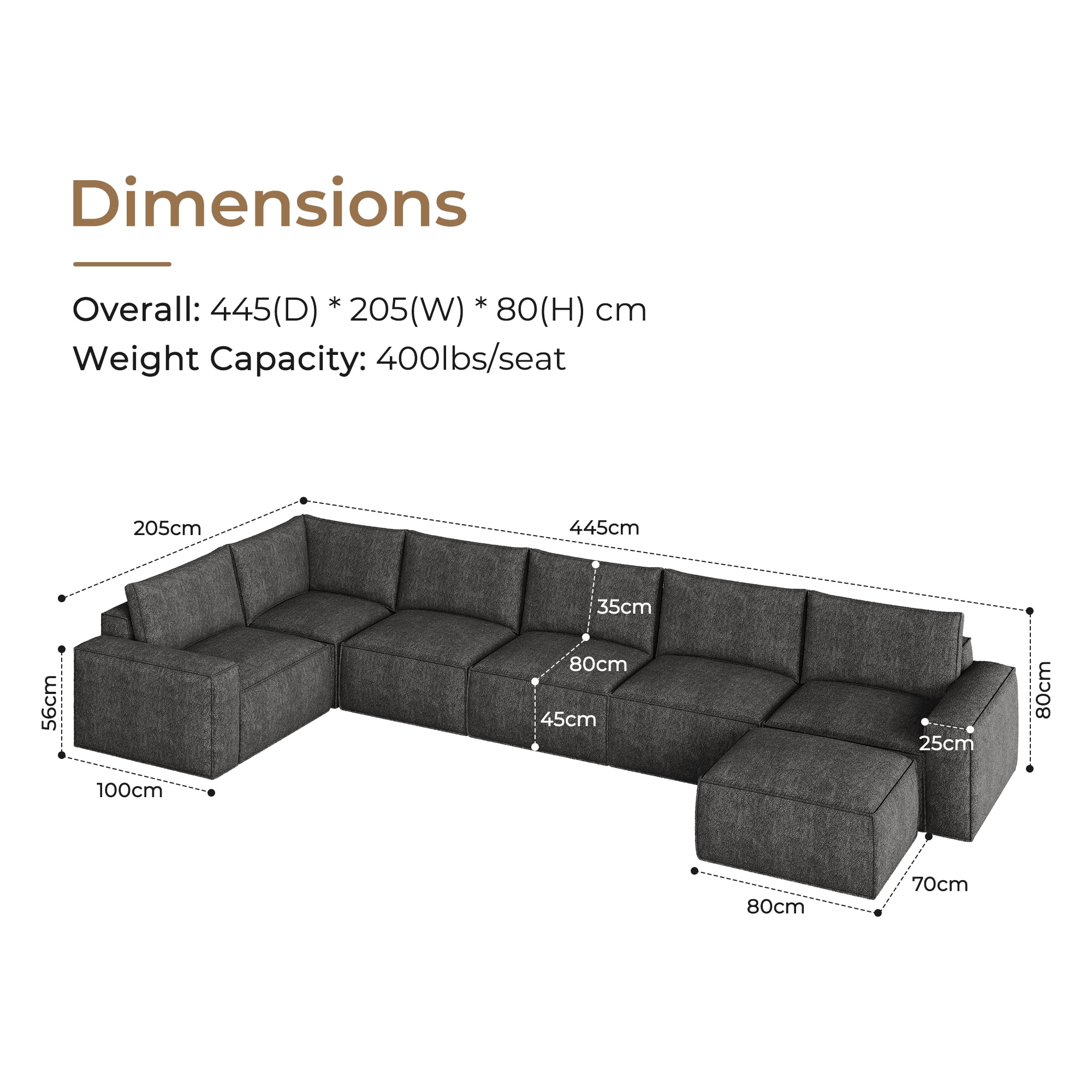 175" Oversized Boneless Couch for Living Room, Neche Modern Modular Sectional, Convertible, U Shaped, Deep Seat, Big Comfy Sofa Set with Ottoman,Grey