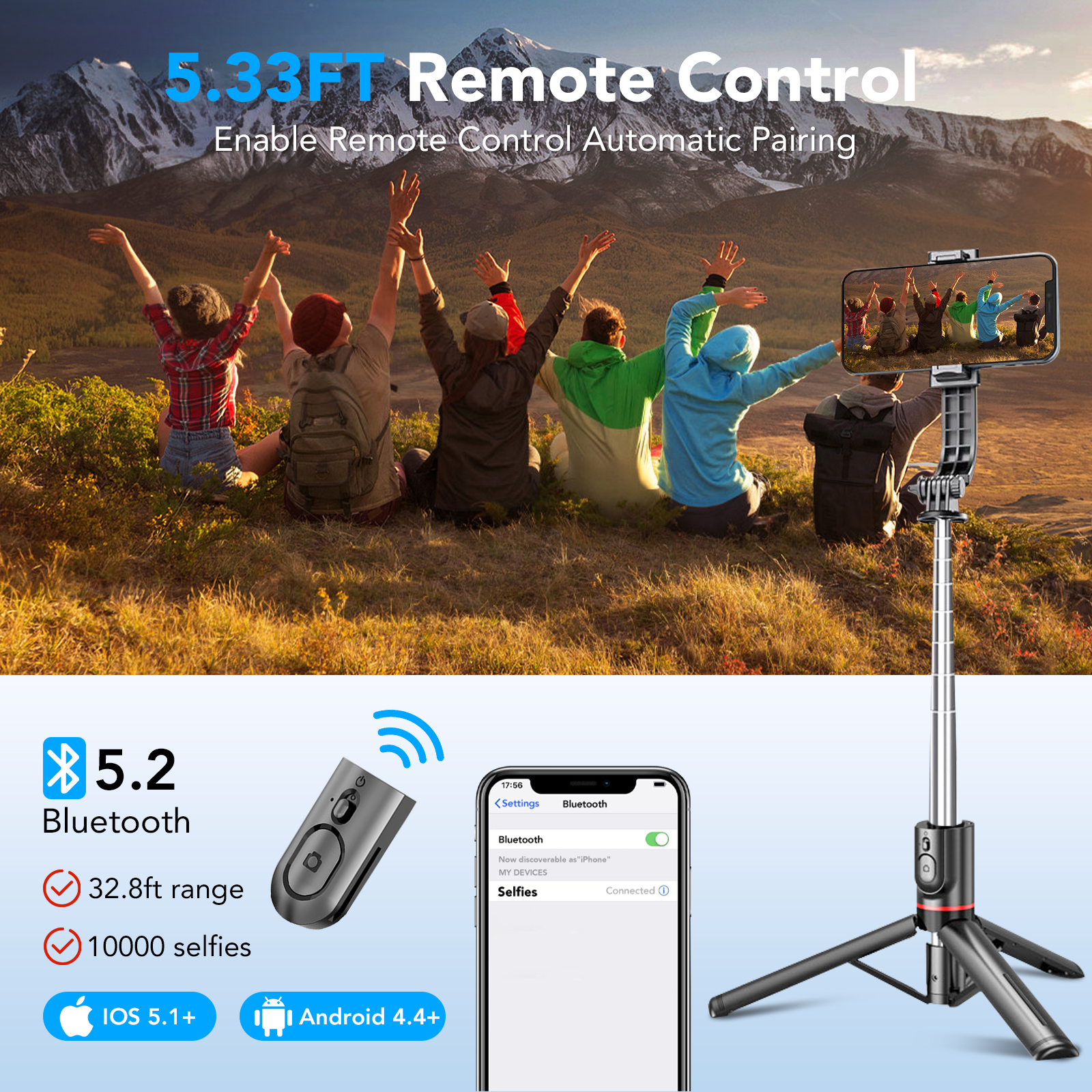 VAMOUT 45" Selfie Stick Tripod with Bluetooth Remote and Fill Lights photo 6
