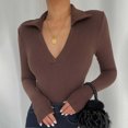 thumbnail image 2 of Women's Long Sleeve Knit Spandex Jumpsuit Solid Color Sexy Bodysuit Tops Stretchy Comfortable Fashion Outfit, 2 of 2