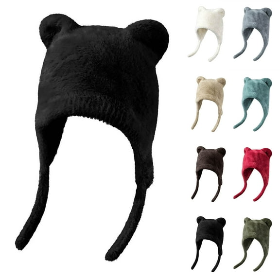 UTSJKR Bear Ear Beanie Cute Warm Knittd Beanies Y2k Beanie Hat Grunge Goth Y2k Accessories Crochet Hats for Women Winter Khaki