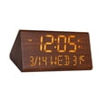 thumbnail image 1 of Reloj despertador digital con pantalla LED y 2 configuraciones de alarma, decoración de madera, regalo electrónico. Marrón, 1 of 9