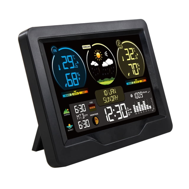 Meteorological clock,Station With Clock And Outdoor Temperature Clock Temperature With Indoor And Outdoor Temperature Meter Color Screen Weather Clock Outdoor Temperature Meter With Clock Indoor 3
